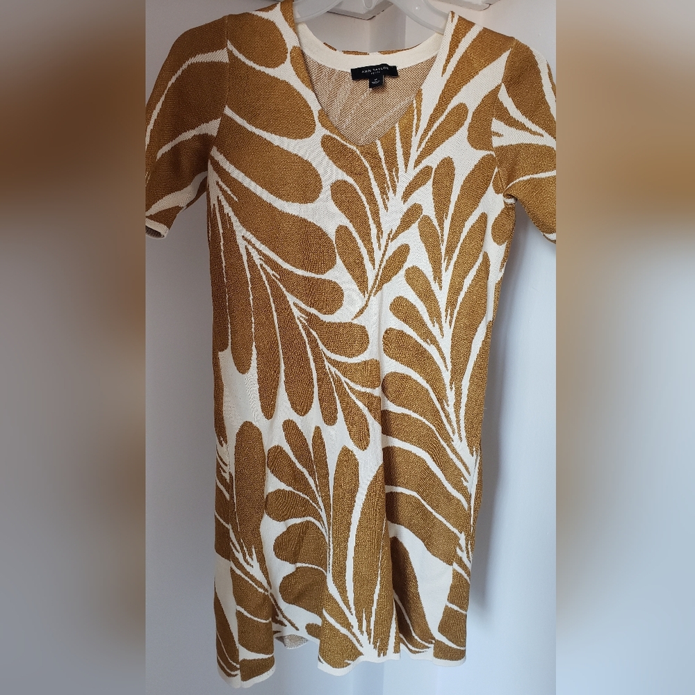 Ann Taylor Petite Brown & White Knit Shift Dress
